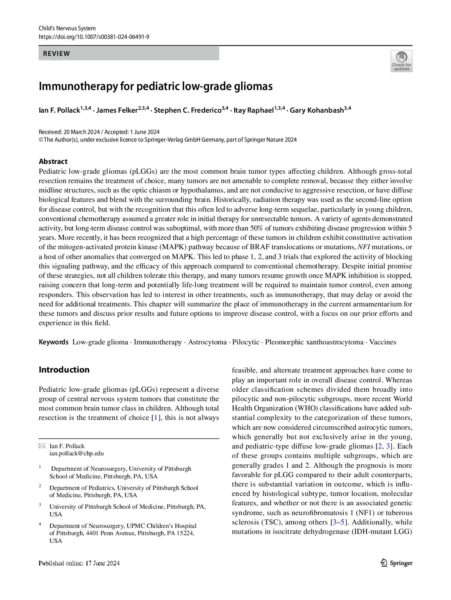 Immunotherapy for Pediatric Low-Grade Gliomas