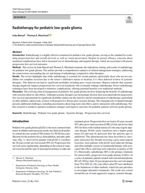 Radiotherapy for Pediatric Low-Grade Glioma