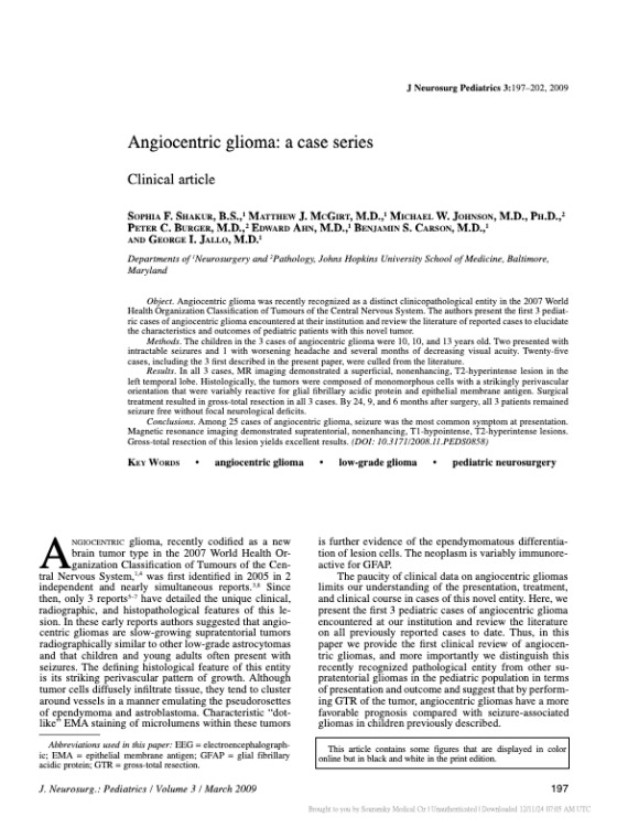 Angiocentric Glioma: A Case Series