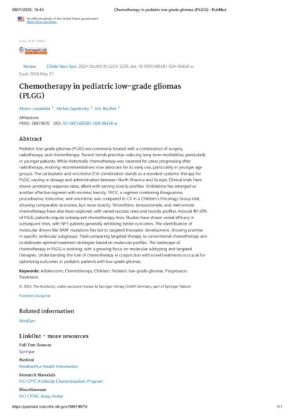 Chemotherapy in Pediatric Low-Grade Gliomas (PLGG)