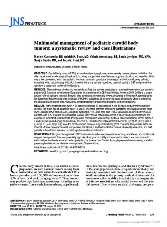 Multimodal management of pediatric carotid body tumors: a systematic review and case illustrations