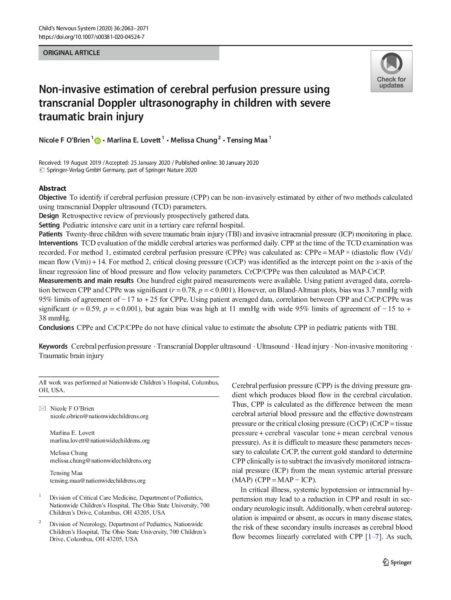 Non-invasive estimation of cerebral perfusion pressure using transcranial Doppler ultrasonography in children with severe traumatic brain injury