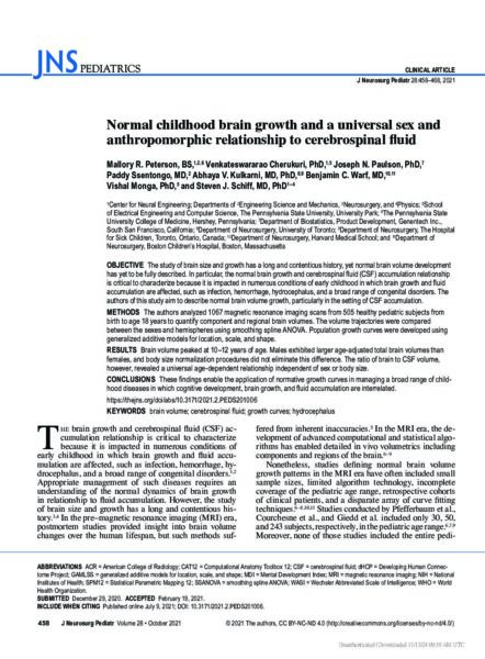 Normal childhood brain growth and a universal sex and anthropomorphic relationship to cerebrospinal fluid