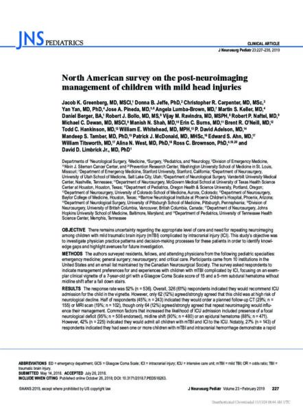 North American survey on the post-neuroimaging management of children with mild head injuries