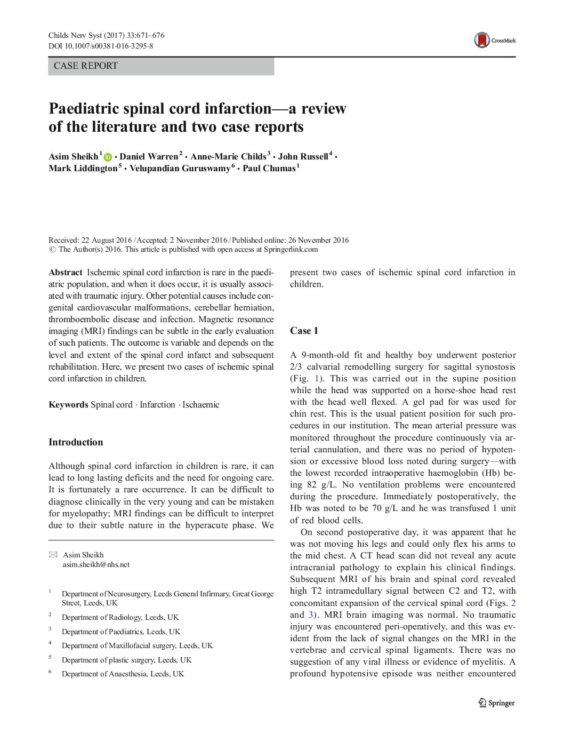 Paediatric spinal cord infarction-a review of the literature and two case reports