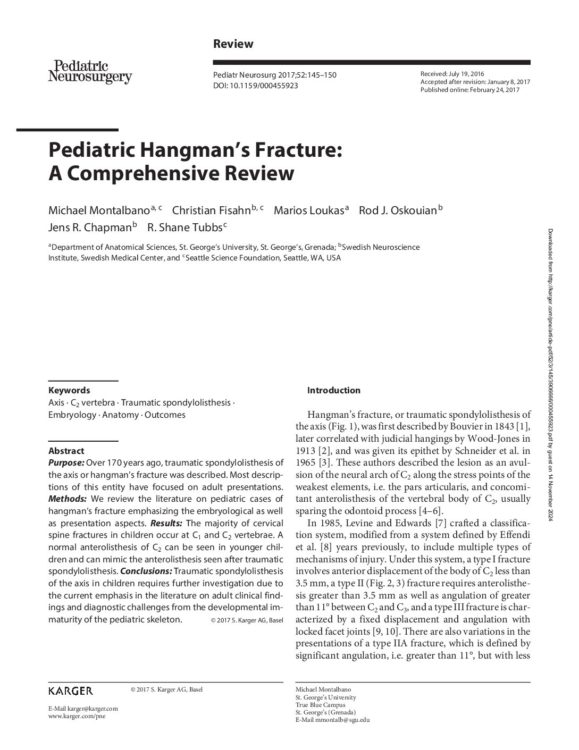 Pediatric Hangman’s Fracture: A Comprehensive Review
