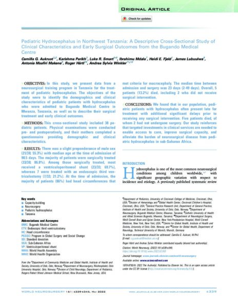 Pediatric Hydrocephalus in Northwest Tanzania: A Descriptive Cross-Sectional Study of Clinical Characteristics and Early Surgical Outcomes from the Bugando Medical Centre