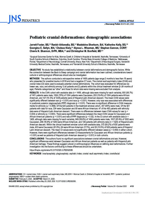 Pediatric cranial deformations: demographic associations
