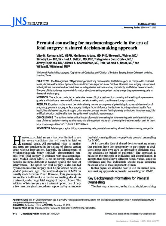 Prenatal counseling for myelomeningocele in the era of fetal surgery: a shared decision-making approach