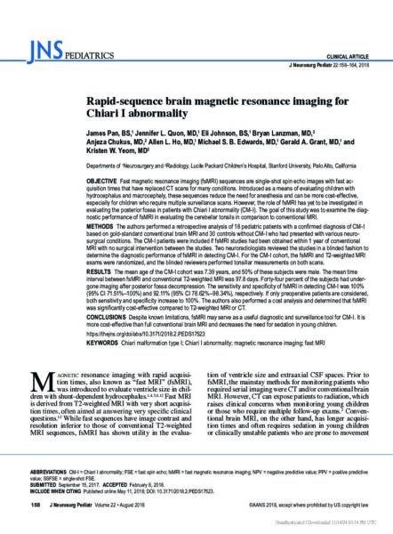 Rapid-sequence brain magnetic resonance imaging for Chiari I abnormality