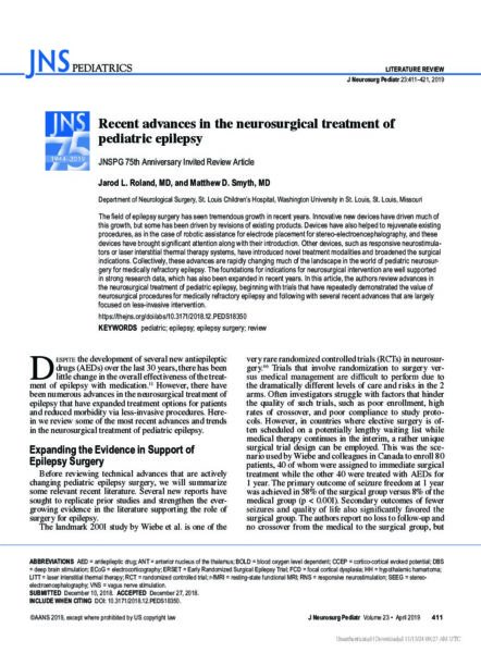 Recent advances in the neurosurgical treatment of pediatric epilepsy