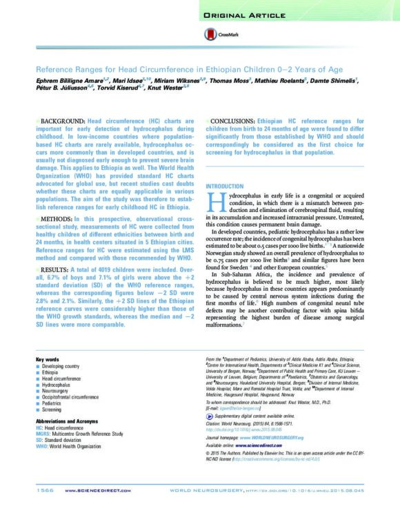 Reference Ranges for Head Circumference in Ethiopian Children 0-2 Years of Age