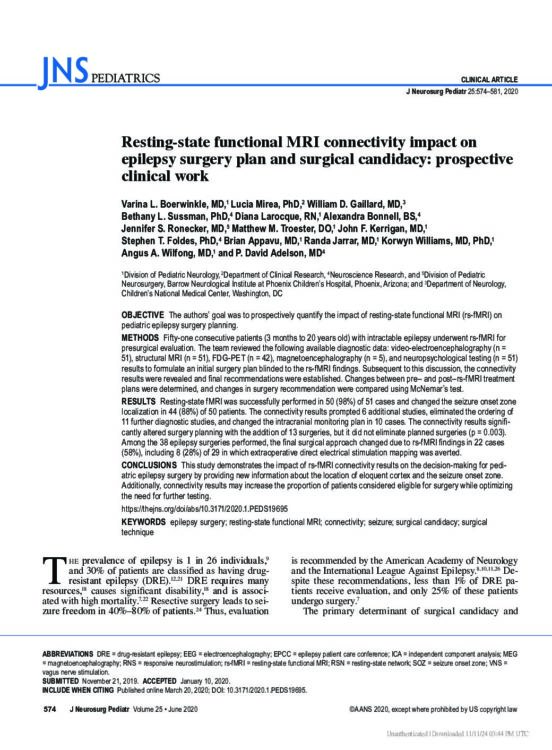 Resting-state functional MRI connectivity impact on epilepsy surgery plan and surgical candidacy: prospective clinical work
