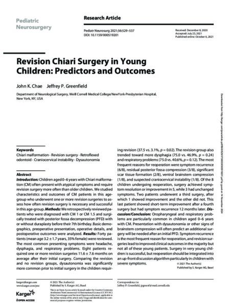 Revision Chiari Surgery in Young Children: Predictors and Outcomes