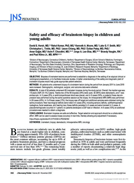 Safety and efficacy of brainstem biopsy in children and young adults