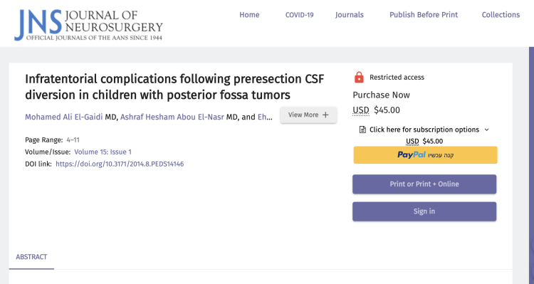 Infratentorial Complications Following Preresection CSF Diversion in Children with Posterior Fossa Tumors