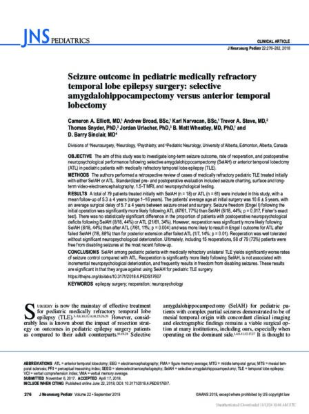 Seizure outcome in pediatric medically refractory temporal lobe epilepsy surgery: selective amygdalohippocampectomy versus anterior temporal lobectomy