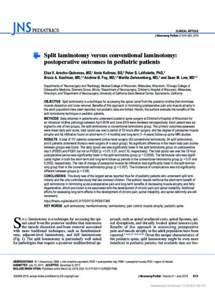 Split laminotomy versus conventional laminotom: postoperative outcomes in pediatric patients