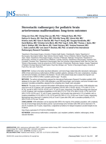 Stereotactic radiosurgery for pediatric brain arteriovenous malformations: long-term outcomes