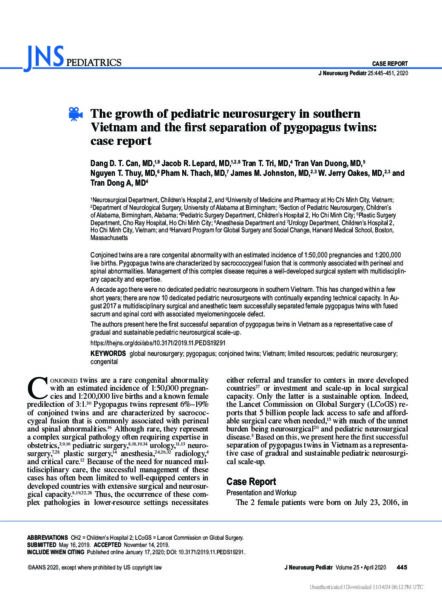 The growth of pediatric neurosurgery in southern Vietnam and the first separation of pygopagus twins: case report