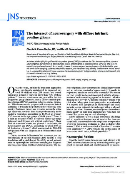 The intersect of neurosurgery with diffuse intrinsic pontine glioma