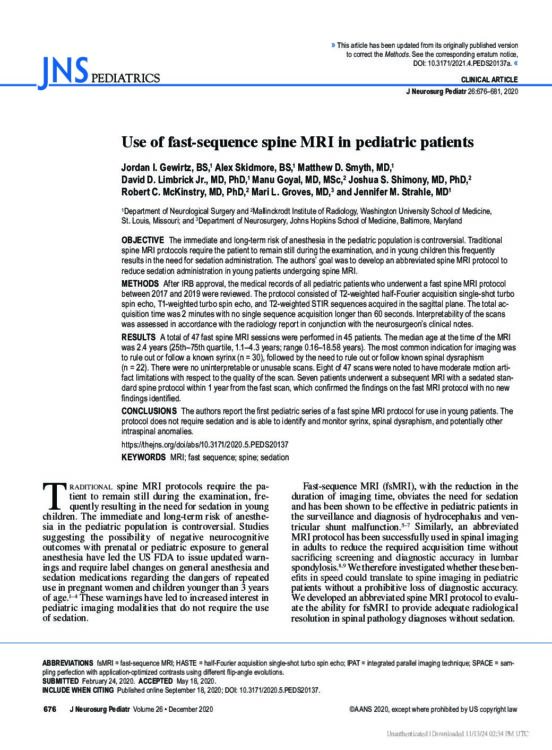 Use of Fast-sequence Spine MRI in Pediatric Patients