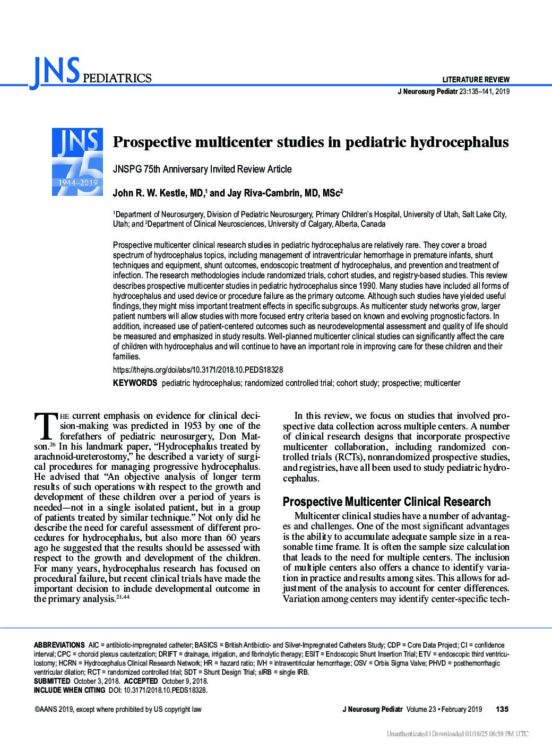 Prospective multicenter studies in pediatric hydrocephalus