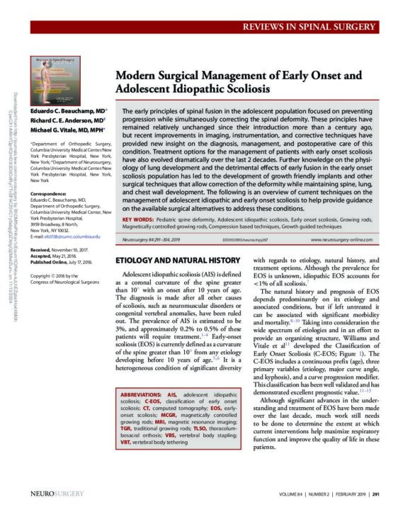 Modern Surgical Management of Early Onset and Adolescent Idiopathic Scoliosis