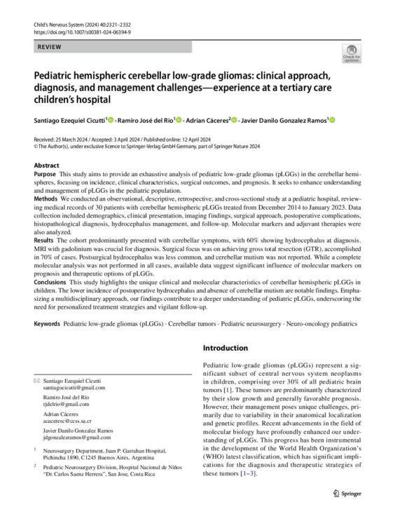 Pediatric Hemispheric Cerebellar Low‑Grade Gliomas: Clinical Approach, Diagnosis, and Management Challenges-Experience at a Tertiary Care Children’s Hospital
