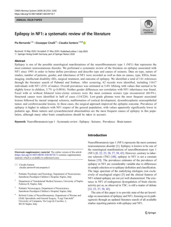 Epilepsy in NF1: A Systematic Review of the Literature