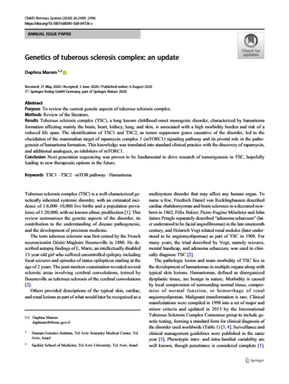 Genetics of Tuberous Sclerosis Complex: An Update