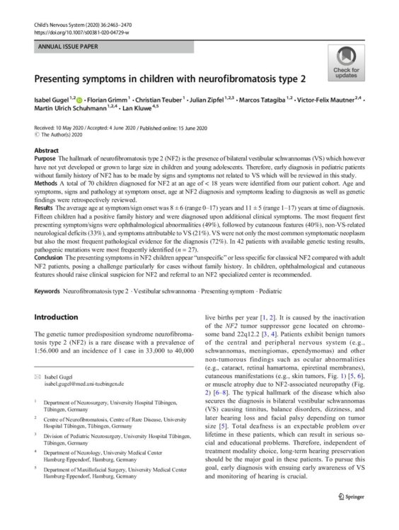 Presenting Symptoms and Diagnostic Challenges in Pediatric Neurofibromatosis Type 2