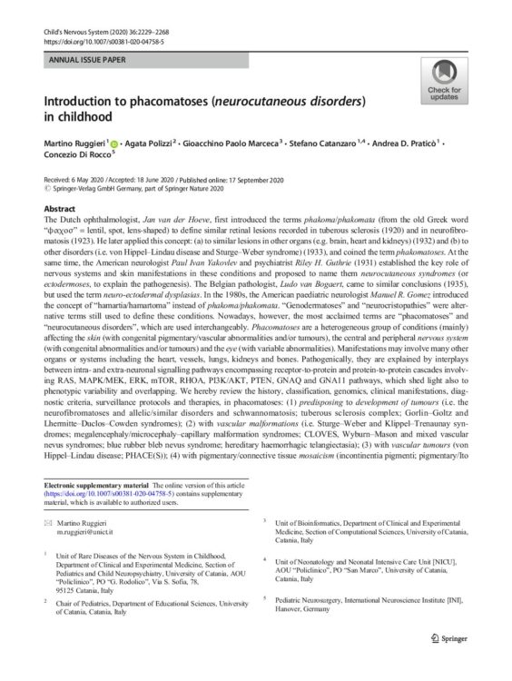 Introduction to Phacomatoses (Neurocutaneous Disorders) in Childhood