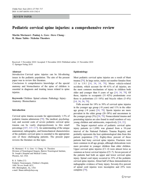 Pediatric cervical spine injuries: a comprehensive review