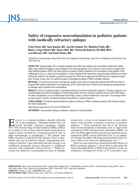 Safety of responsive neurostimulation in pediatric patients with medically refractory epilepsy