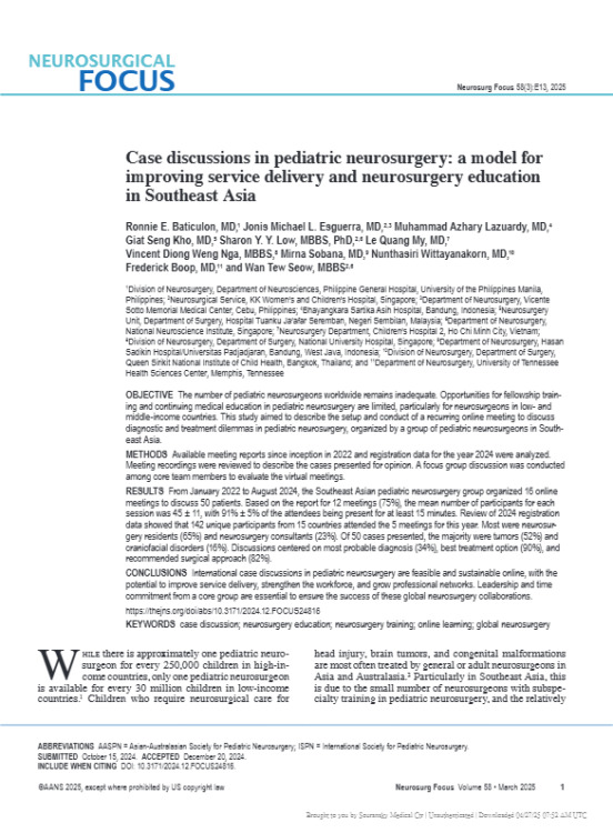 Case Discussions in Pediatric Neurosurgery: a Model for Improving Service Delivery and Neurosurgery Education in Southeast Asia