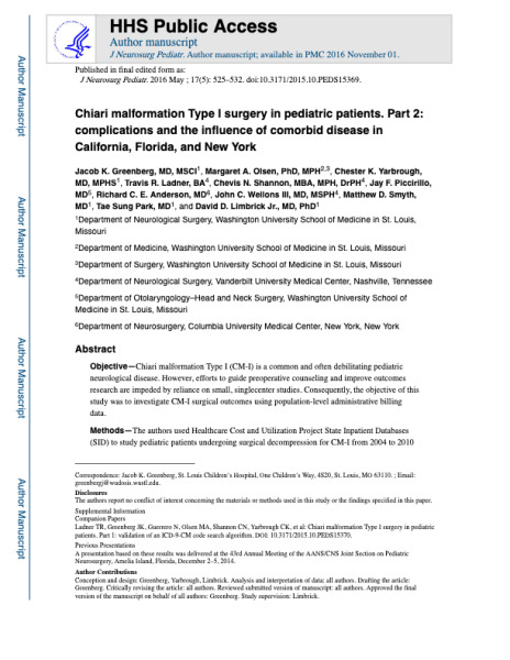 Chiari Malformation Type I Surgery in Pediatric Patients. Part 2 ...