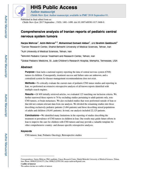 Comprehensive analysis of Iranian reports of pediatric central nervous system tumors
