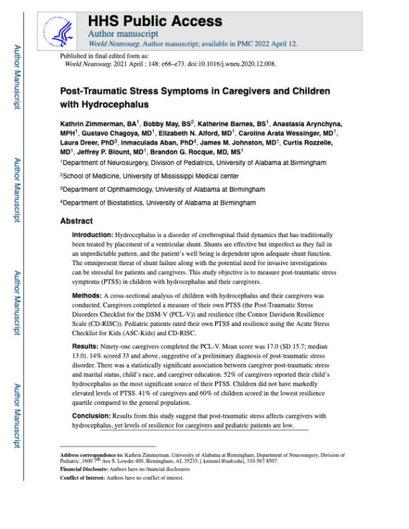 Post-Traumatic Stress Symptoms in Caregivers and Children with Hydrocephalus