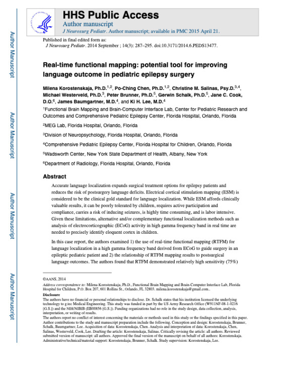 Real-time functional mapping: potential tool for improving language outcome in pediatric epilepsy surgery. Case report