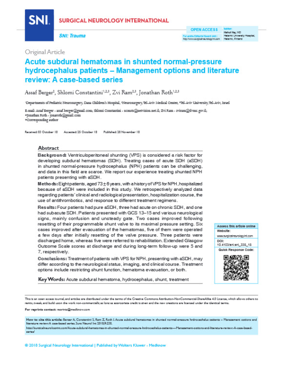 Acute Subdural Hematomas in Shunted Normal- Pressure Hydrocephalus Patients – Management Options and Literature Review: a Case- Based Series