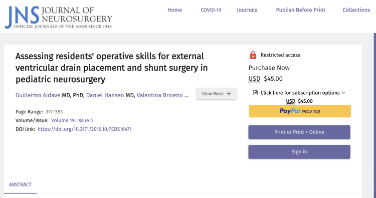 Assessing residents’ operative skills for external ventricular drain placement and shunt surgery in pediatric neurosurgery