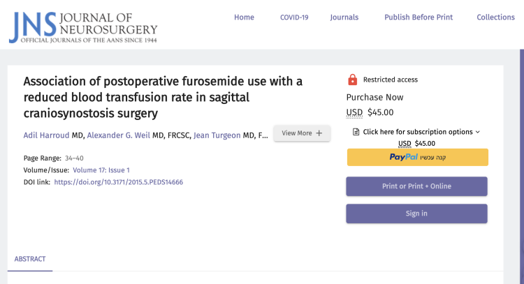 Association of Postoperative Furosemide Use with a Reduced Blood Transfusion Rate in Sagittal Craniosynostosis Surgery