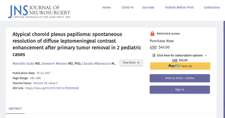 Atypical choroid plexus papilloma: spontaneous resolution of diffuse leptomeningeal contrast enhancement after primary tumor removal in 2 pediatric cases