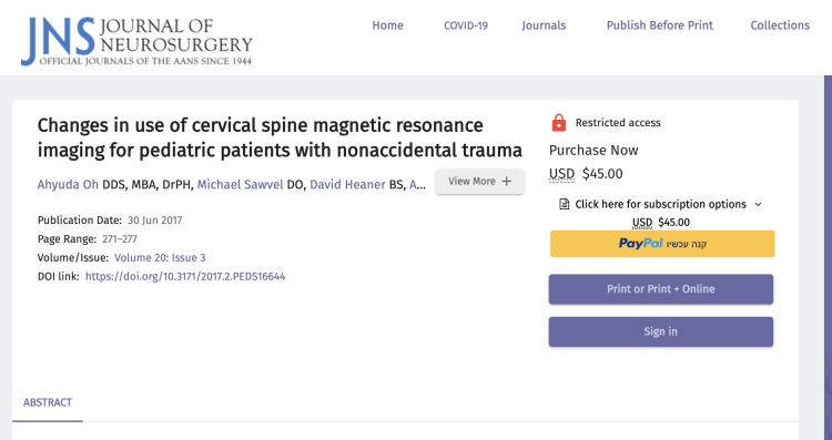 Changes in use of cervical spine magnetic resonance imaging for pediatric patients with nonaccidental trauma