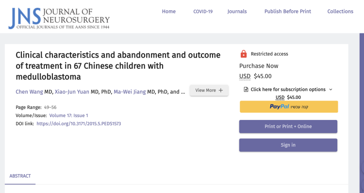 Clinical characteristics and abandonment and outcome of treatment in 67 Chinese children with medulloblastoma