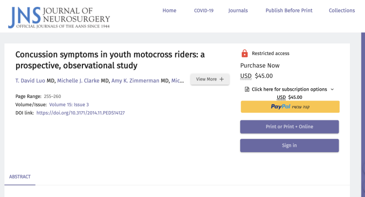 Concussion symptoms in youth motocross riders: a prospective, observational study
