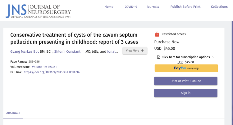 Conservative treatment of cysts of the cavum septum pellucidum presenting in childhood: report of 3 cases