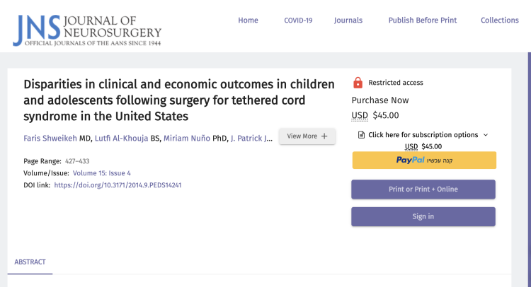 Disparities in clinical and economic outcomes in children and adolescents following surgery for tethered cord syndrome in the United States