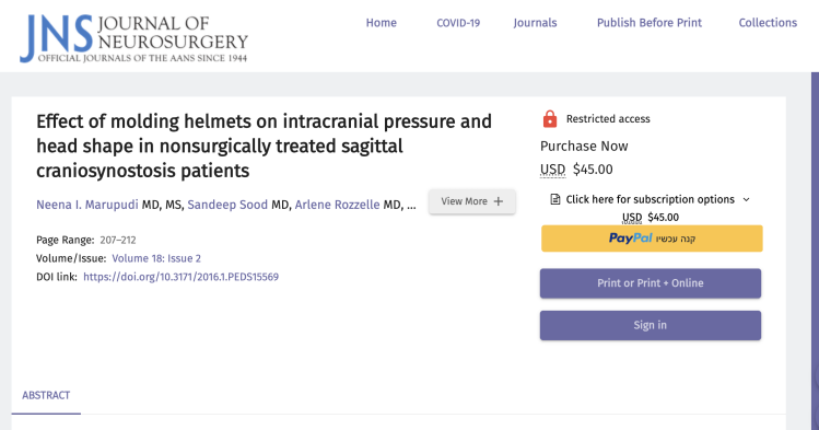 Effect of molding helmets on intracranial pressure and head shape in nonsurgically treated sagittal craniosynostosis patients